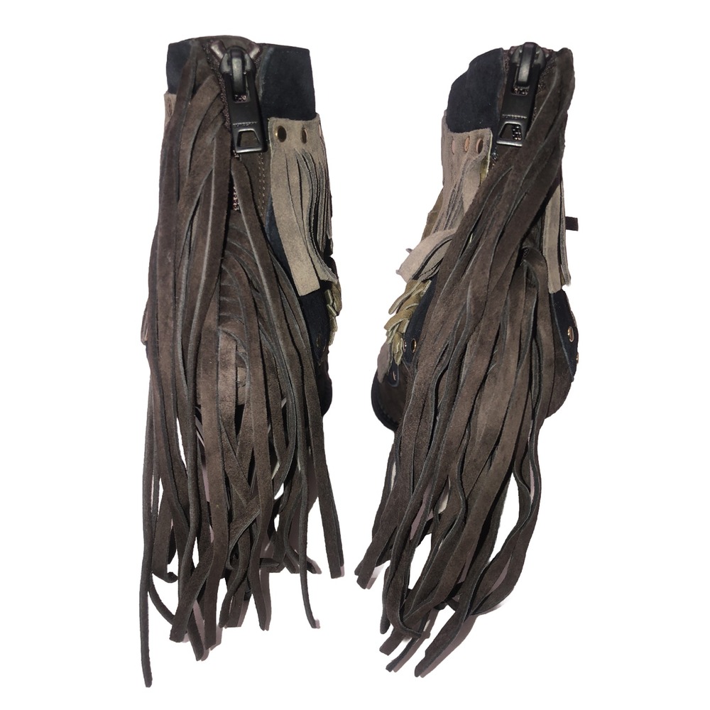 Burberry Boots Women's 9.5 Brown Suede Leaf Fringe Studs Ankle Runway 39.5 NEW - Picture 9 of 13